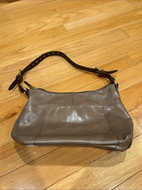 HOBO Handbags - HOBO Taupe Leather Hobo Bag with Dark Brown Strap